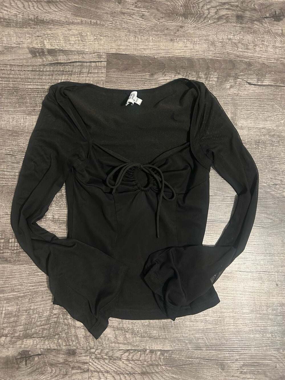 Princess Polly Black Mesh Long Sleeve Tie Front Top Size 6